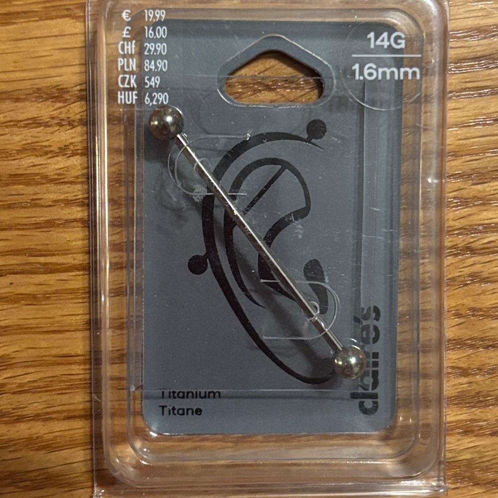 Titanium‎ Silver Industrial Barbell Ear Piecing 14G 1.6mm